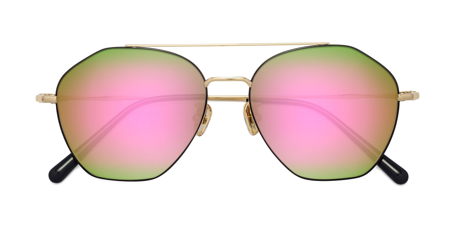 Folded Front of Linton in Black-Gold with Pink Mirrored Lenses
