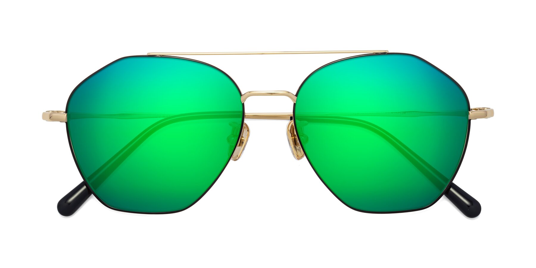 Folded Front of 90042 in Black-Gold with Green Mirrored Lenses