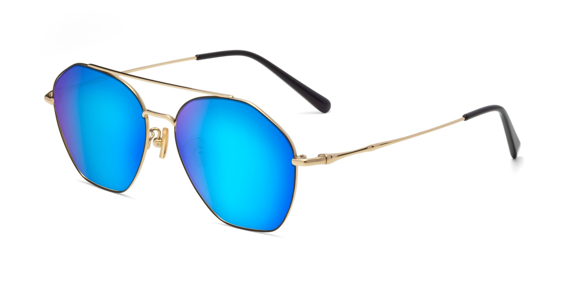 Angle of 90042 in Black-Gold with Blue Mirrored Lenses