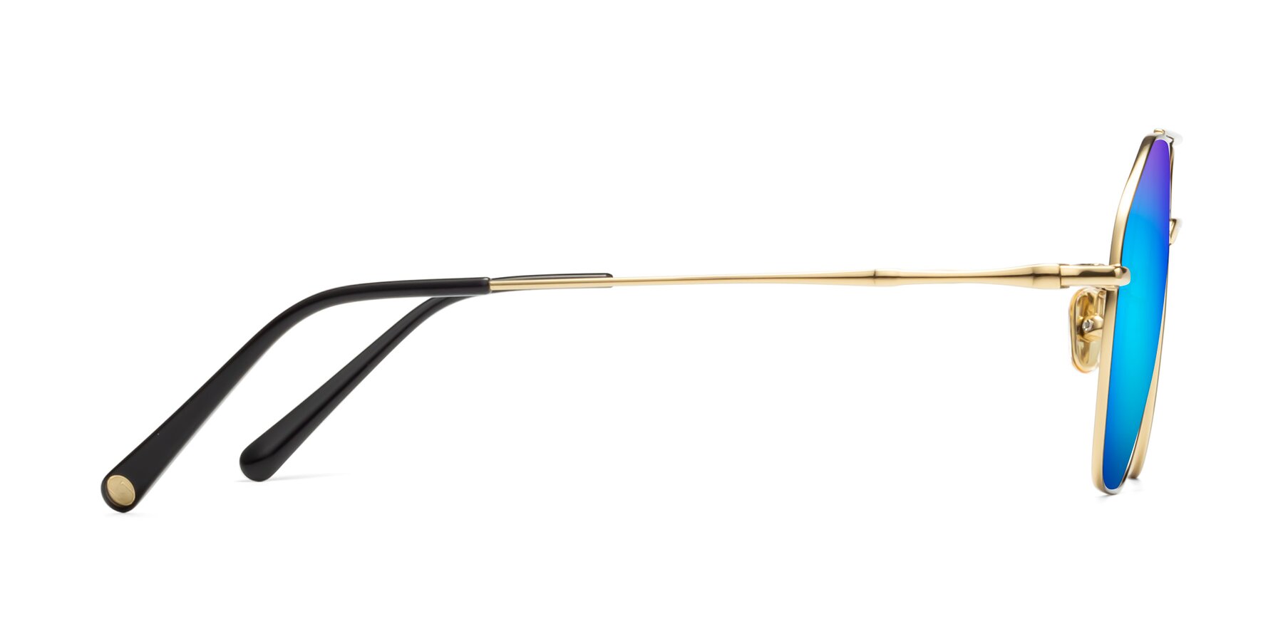 Side of Linton in Black-Gold with Blue Mirrored Lenses
