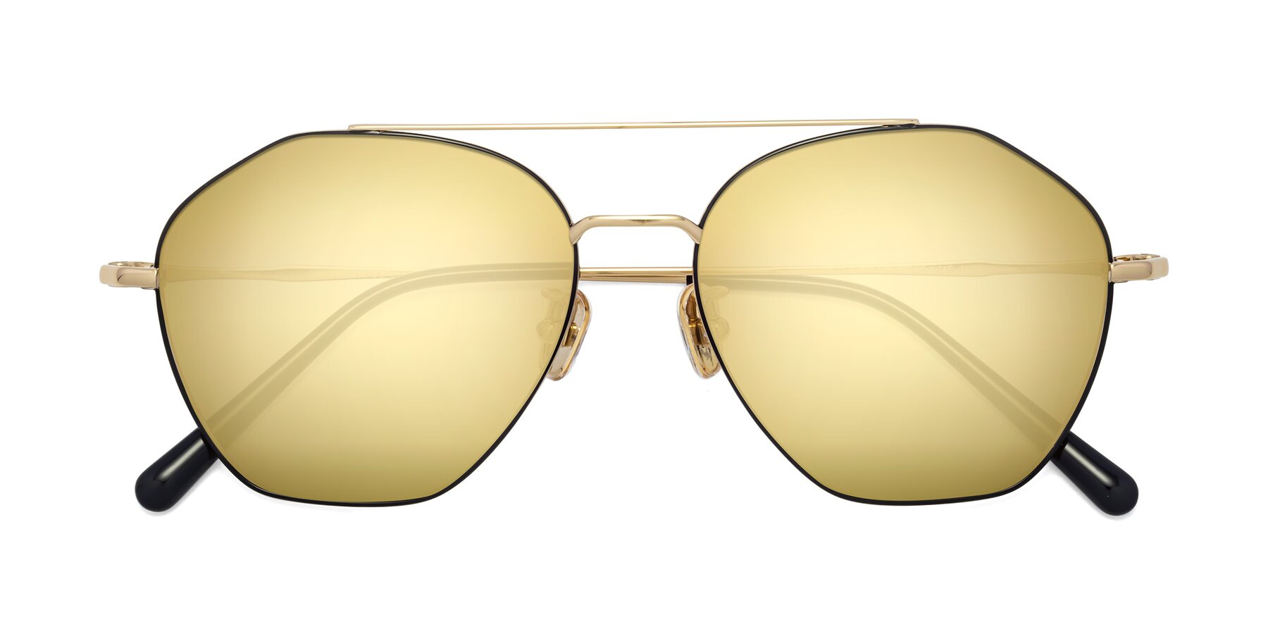 Folded Front of 90042 in Black-Gold with Gold Mirrored Lenses