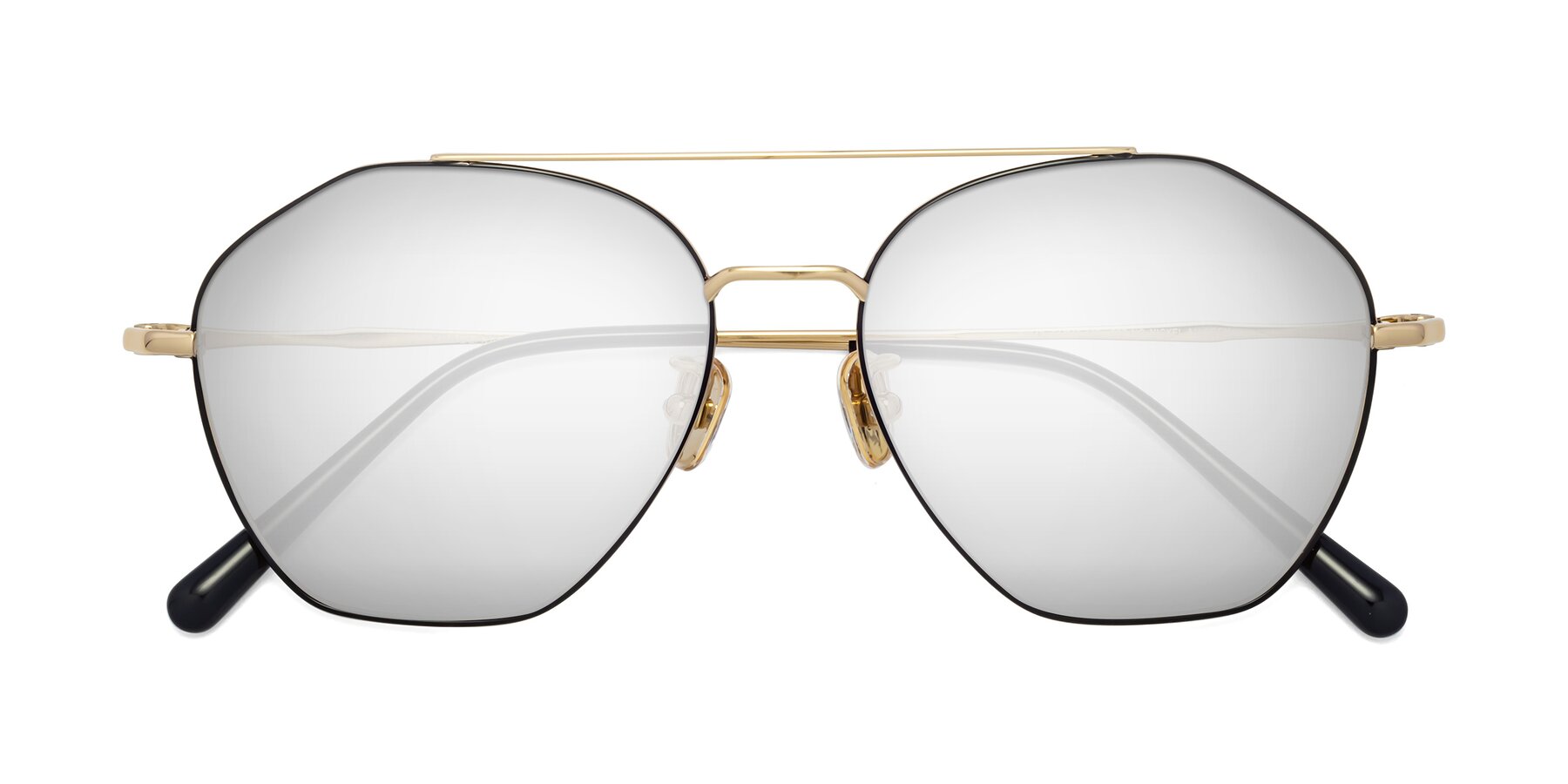 Folded Front of 90042 in Black-Gold with Silver Mirrored Lenses