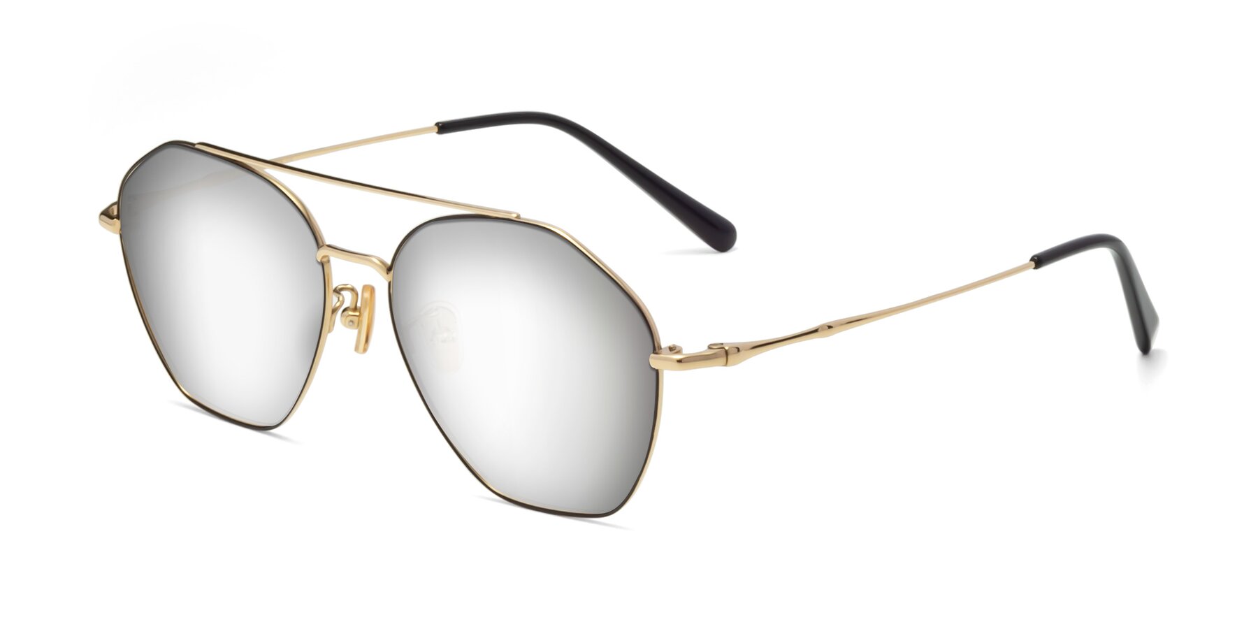 Angle of 90042 in Black-Gold with Silver Mirrored Lenses