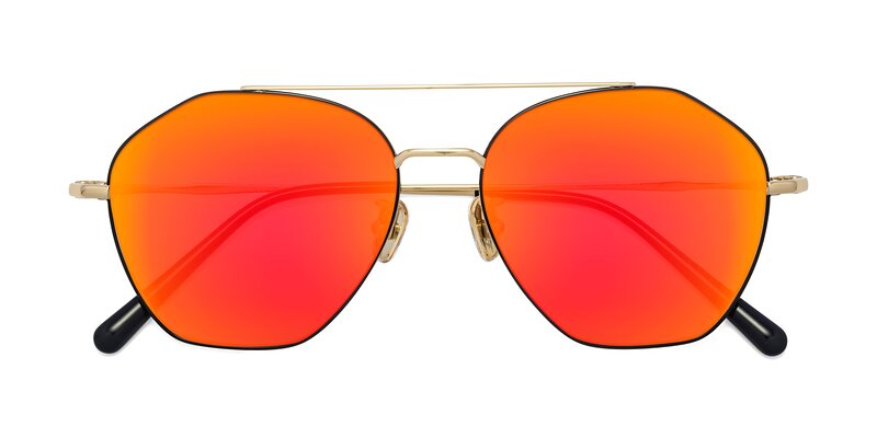 90042 - Black / Gold Flash Mirrored Sunglasses