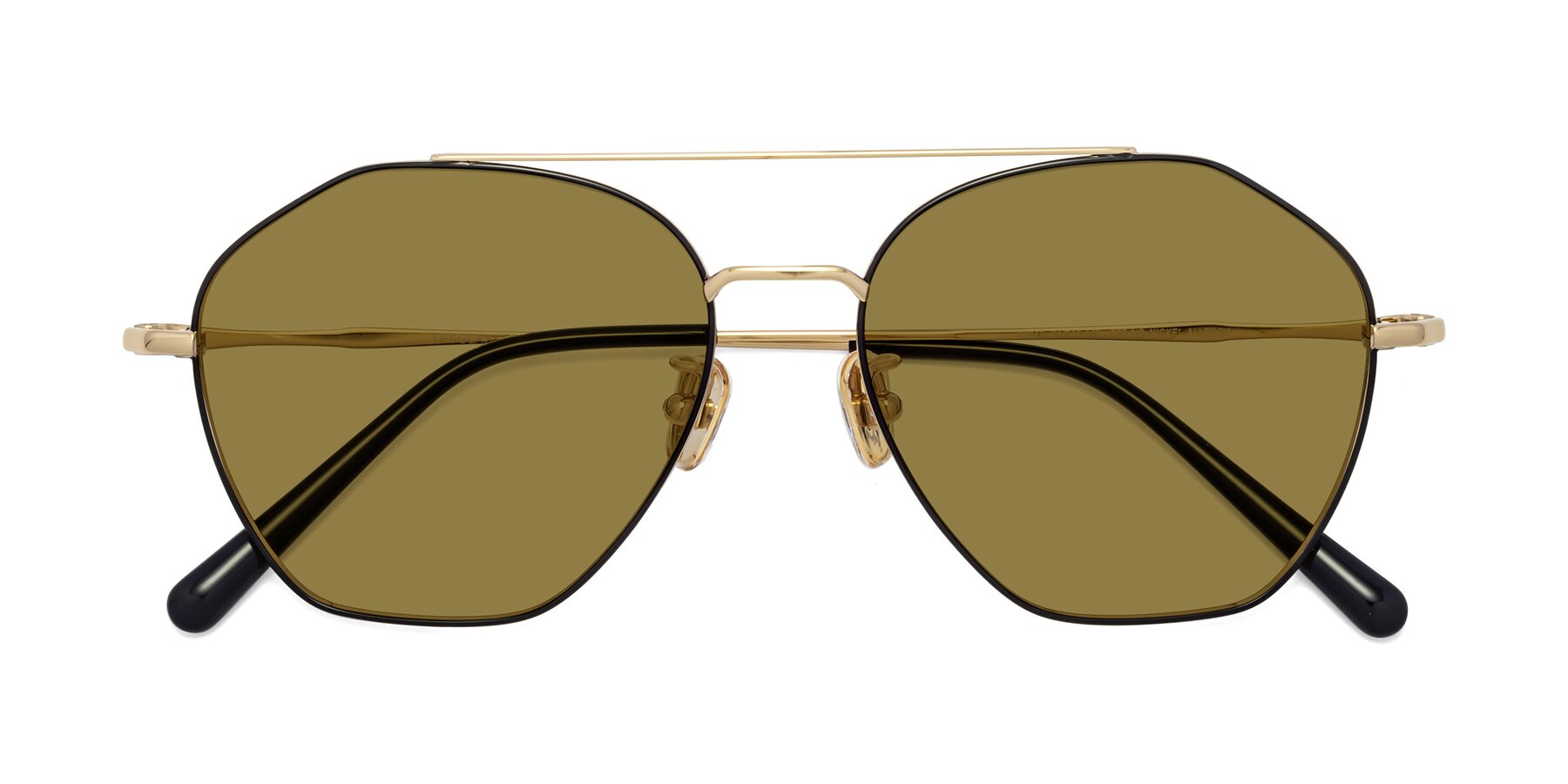 Folded Front of Linton in Black-Gold with Brown Polarized Lenses