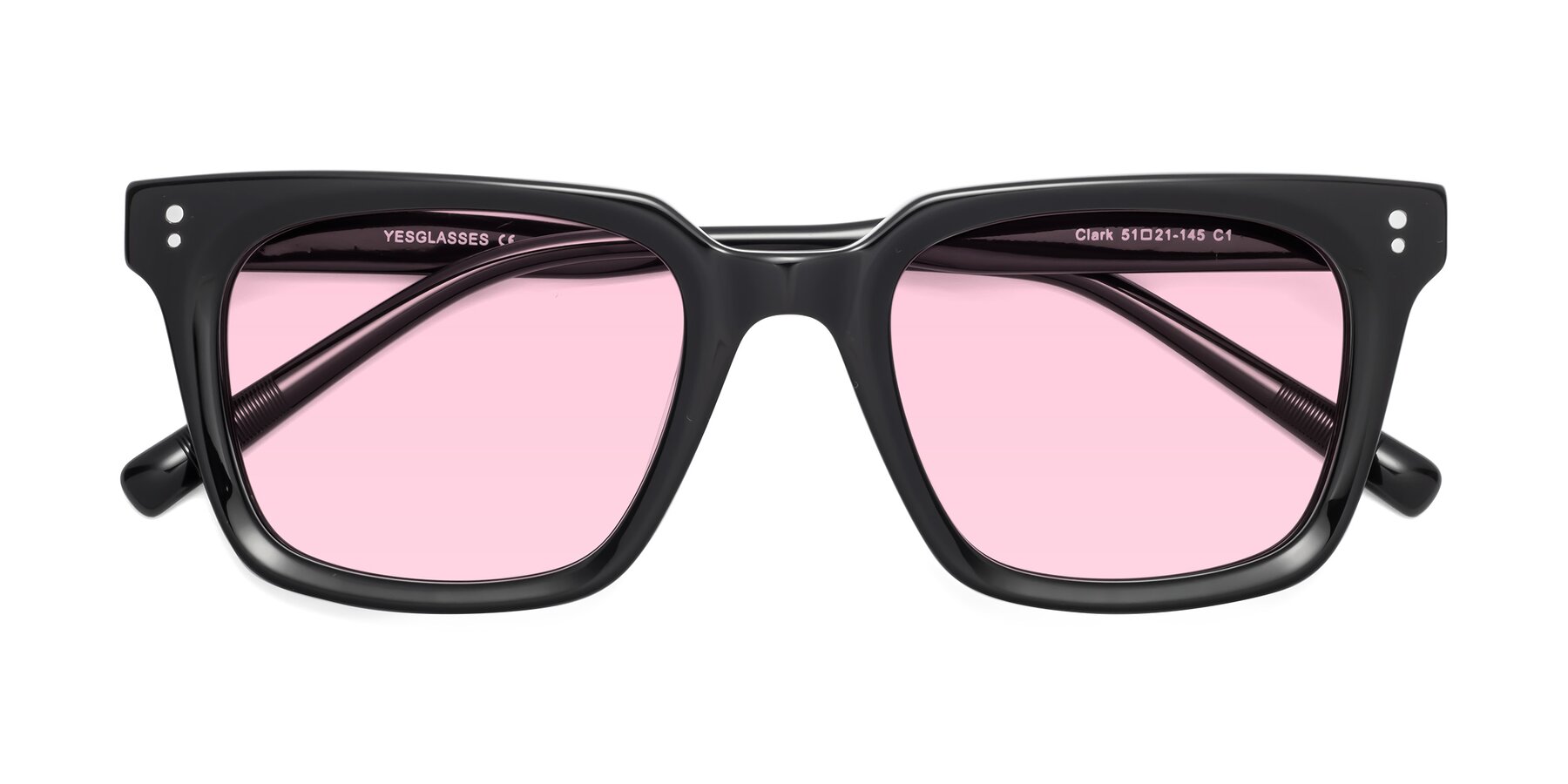 Folded Front of Clark in Black with Light Pink Tinted Lenses