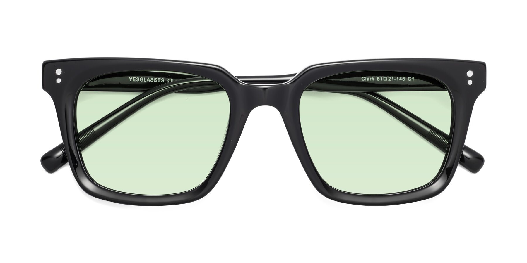 Folded Front of Clark in Black with Light Green Tinted Lenses