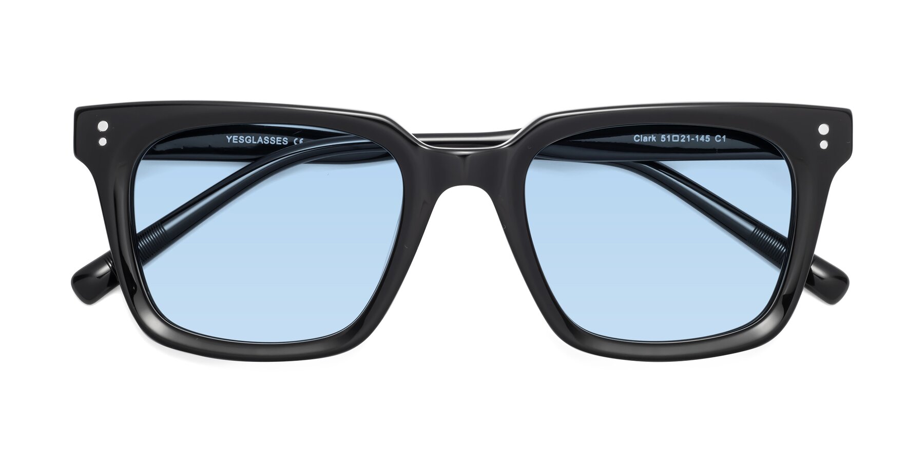 Folded Front of Clark in Black with Light Blue Tinted Lenses