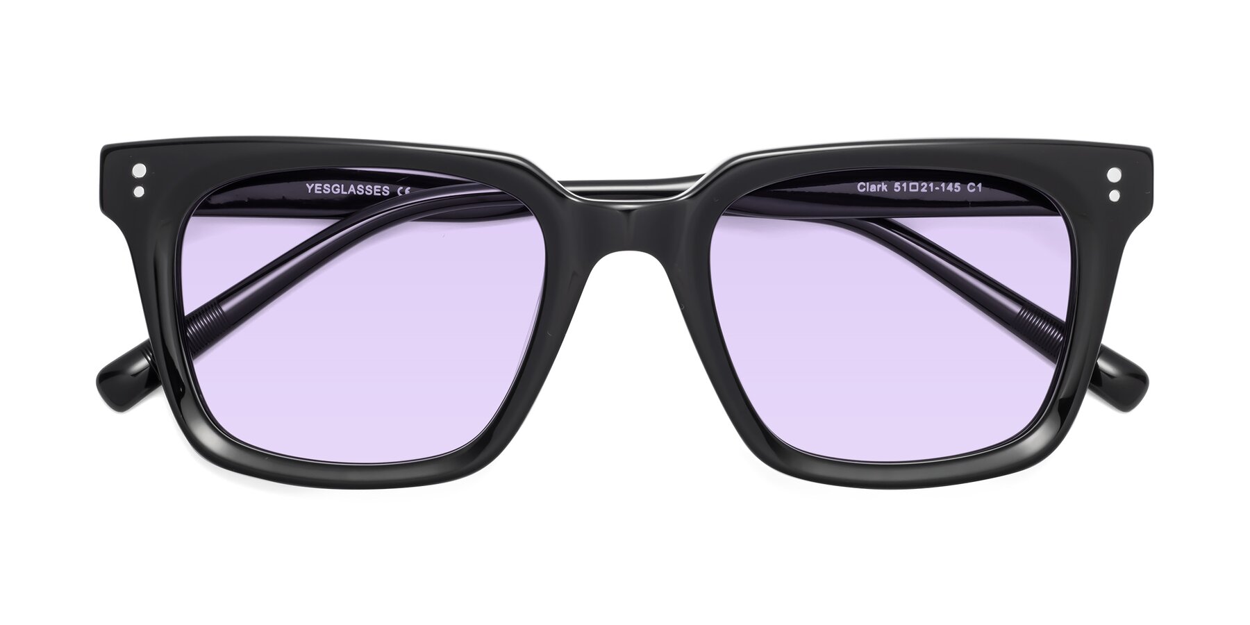 Folded Front of Clark in Black with Light Purple Tinted Lenses