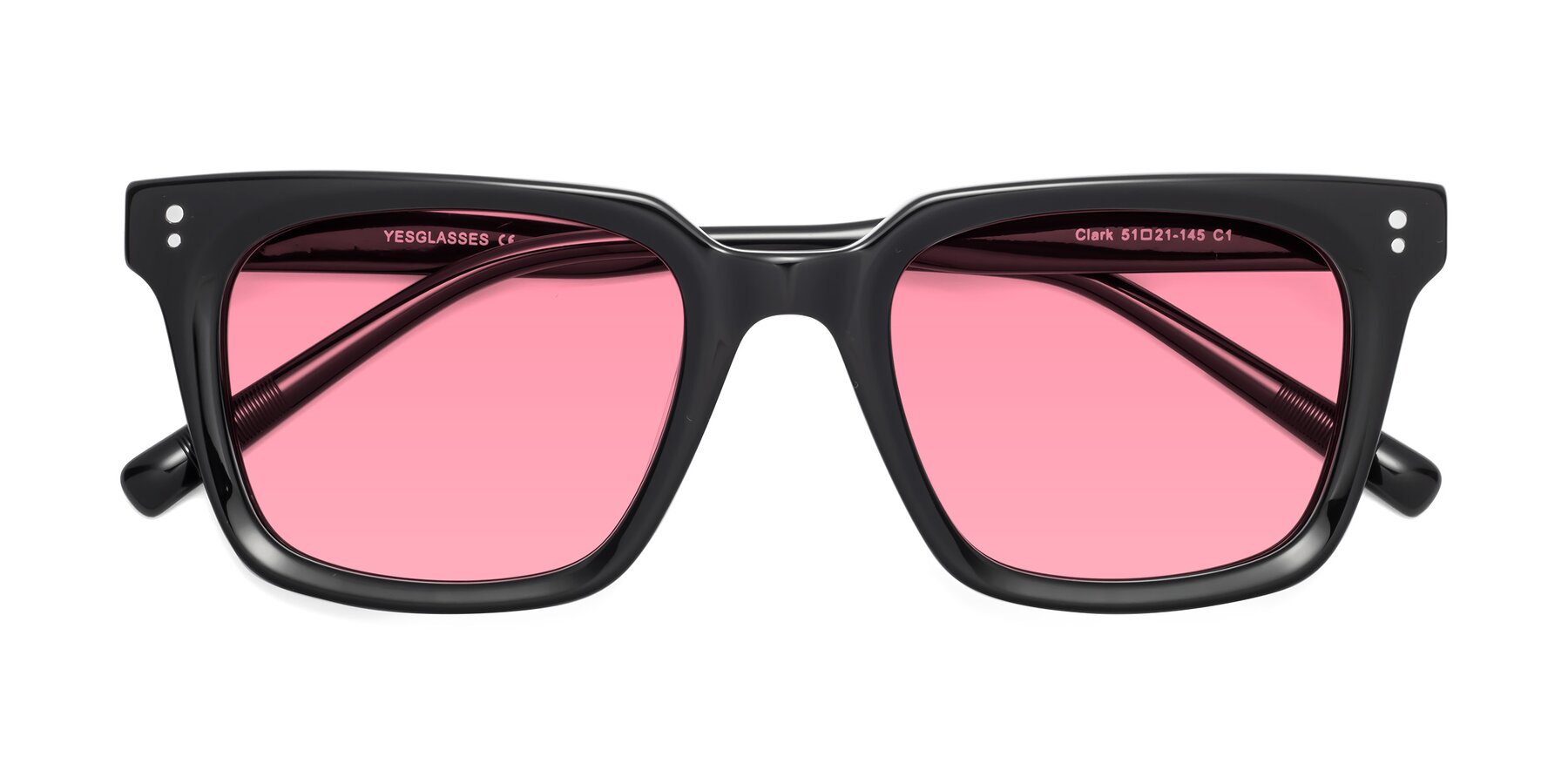 Folded Front of Clark in Black with Pink Tinted Lenses