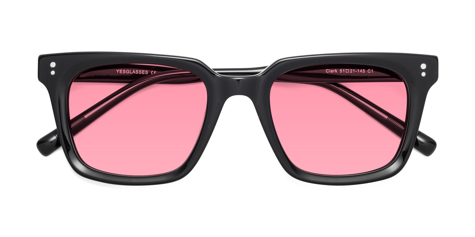 Black Medium Acetate Square Tinted Sunglasses with Pink Sunwear Lenses - Clark