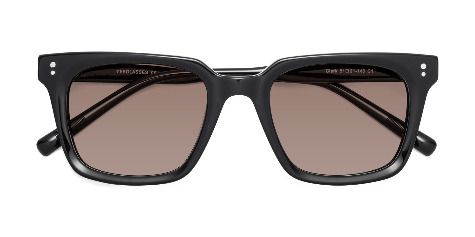 Folded Front of Clark in Black with Medium Brown Tinted Lenses