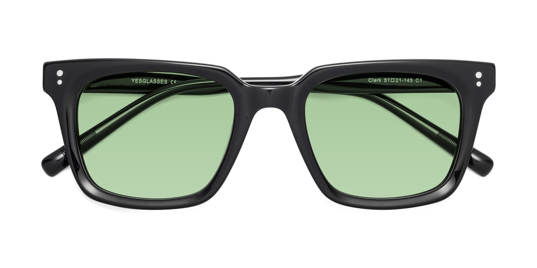 Folded Front of Clark in Black with Medium Green Tinted Lenses