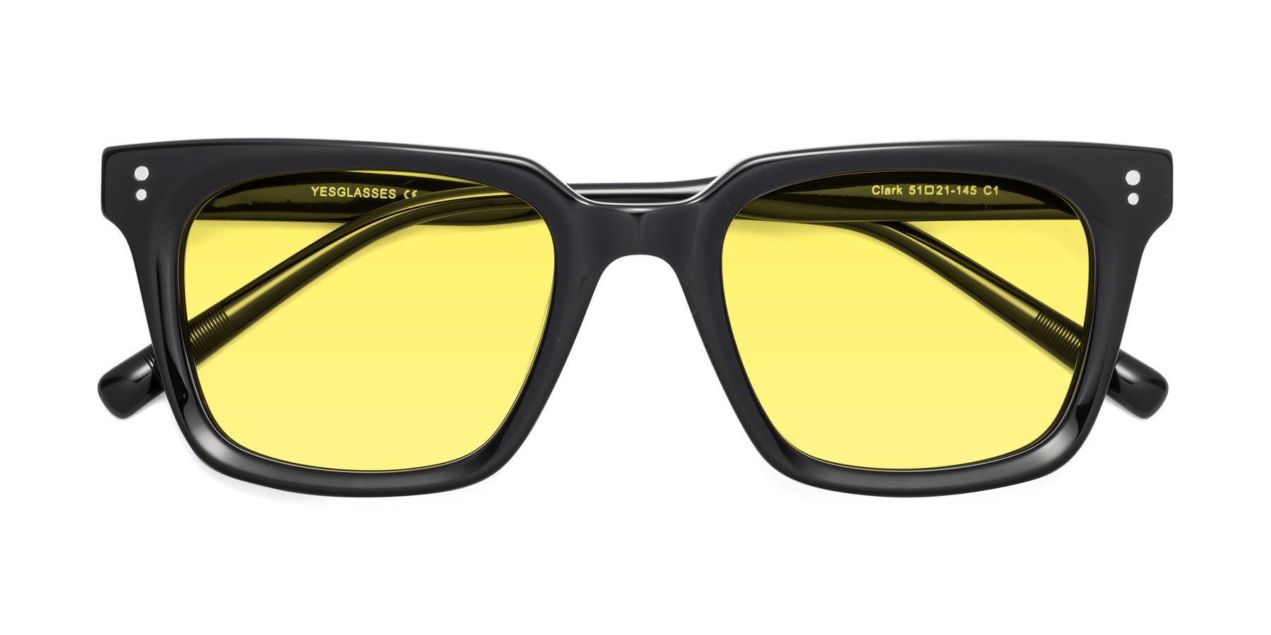 Black Medium Acetate Square Tinted Sunglasses with Medium Yellow Sunwear Lenses - Clark