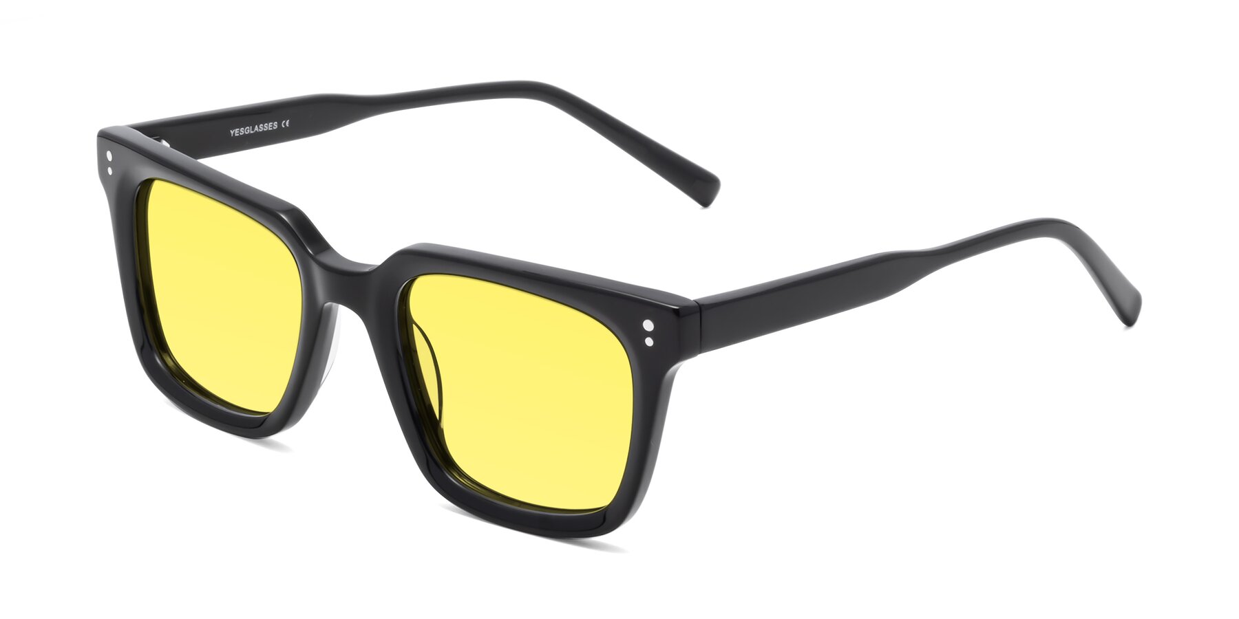 Black Medium Acetate Square Tinted Sunglasses with Medium Yellow Sunwear Lenses - Clark
