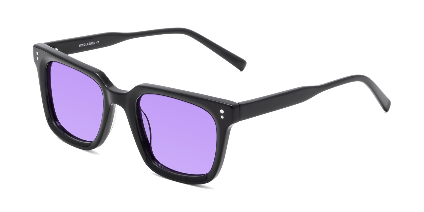 Angle of Clark in Black with Medium Purple Tinted Lenses