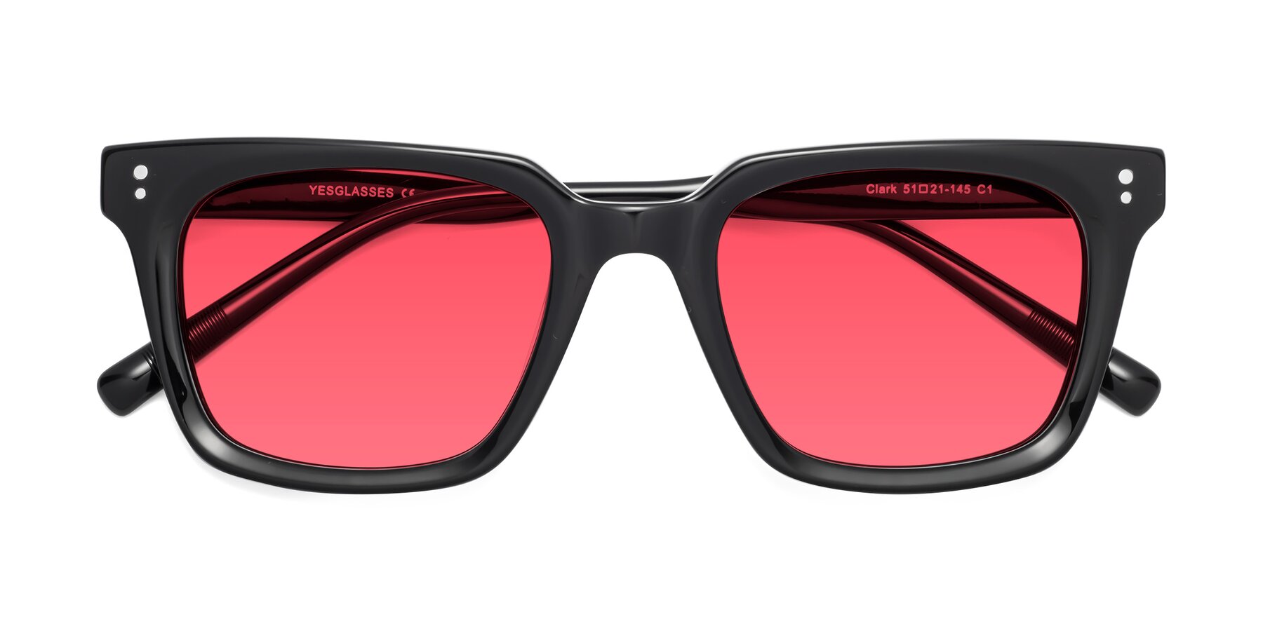 Black Medium Acetate Square Tinted Sunglasses with Red Sunwear Lenses - Clark