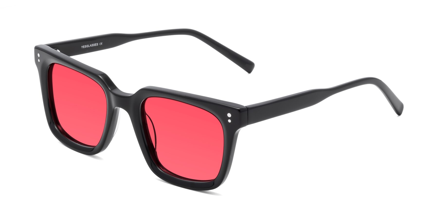 Black Medium Acetate Square Tinted Sunglasses with Red Sunwear Lenses - Clark