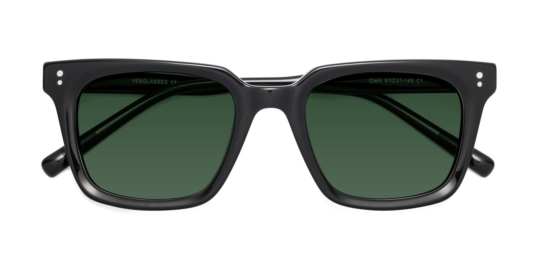 Folded Front of Clark in Black with Green Tinted Lenses