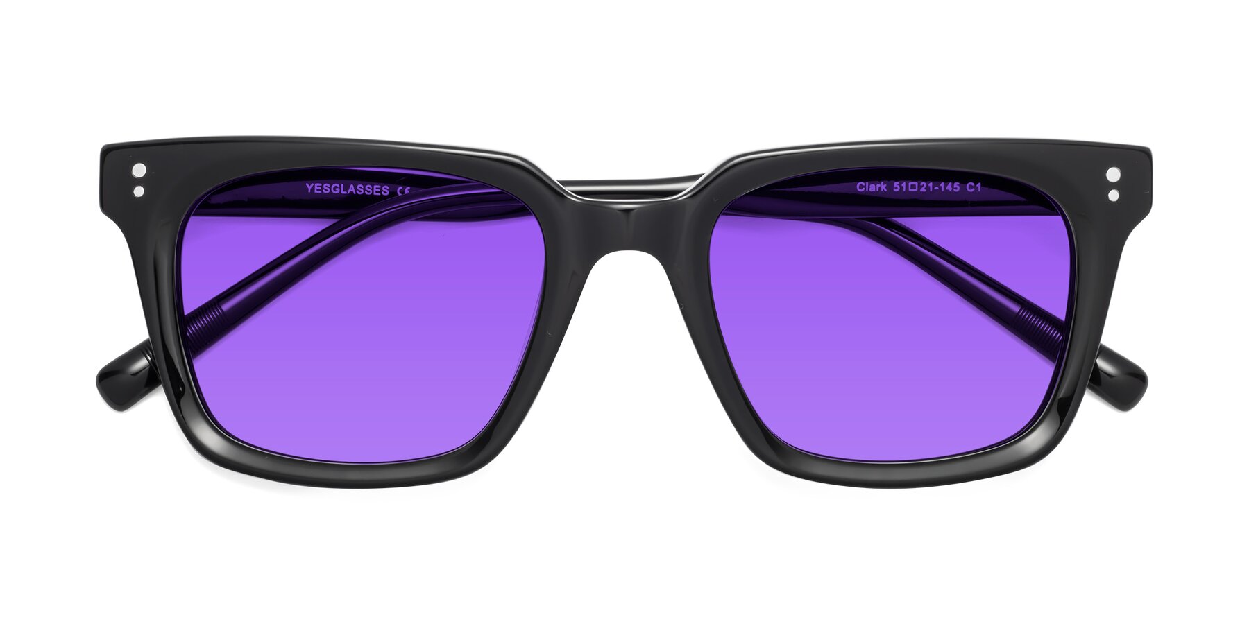 Folded Front of Clark in Black with Purple Tinted Lenses