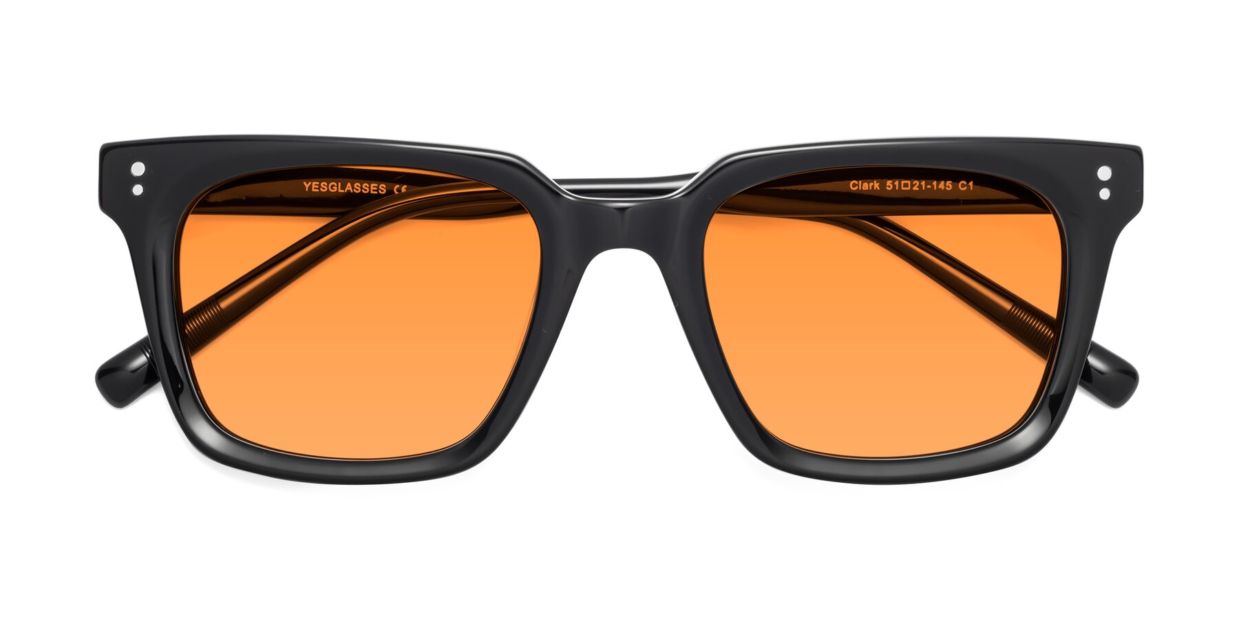 Folded Front of Clark in Black with Orange Tinted Lenses