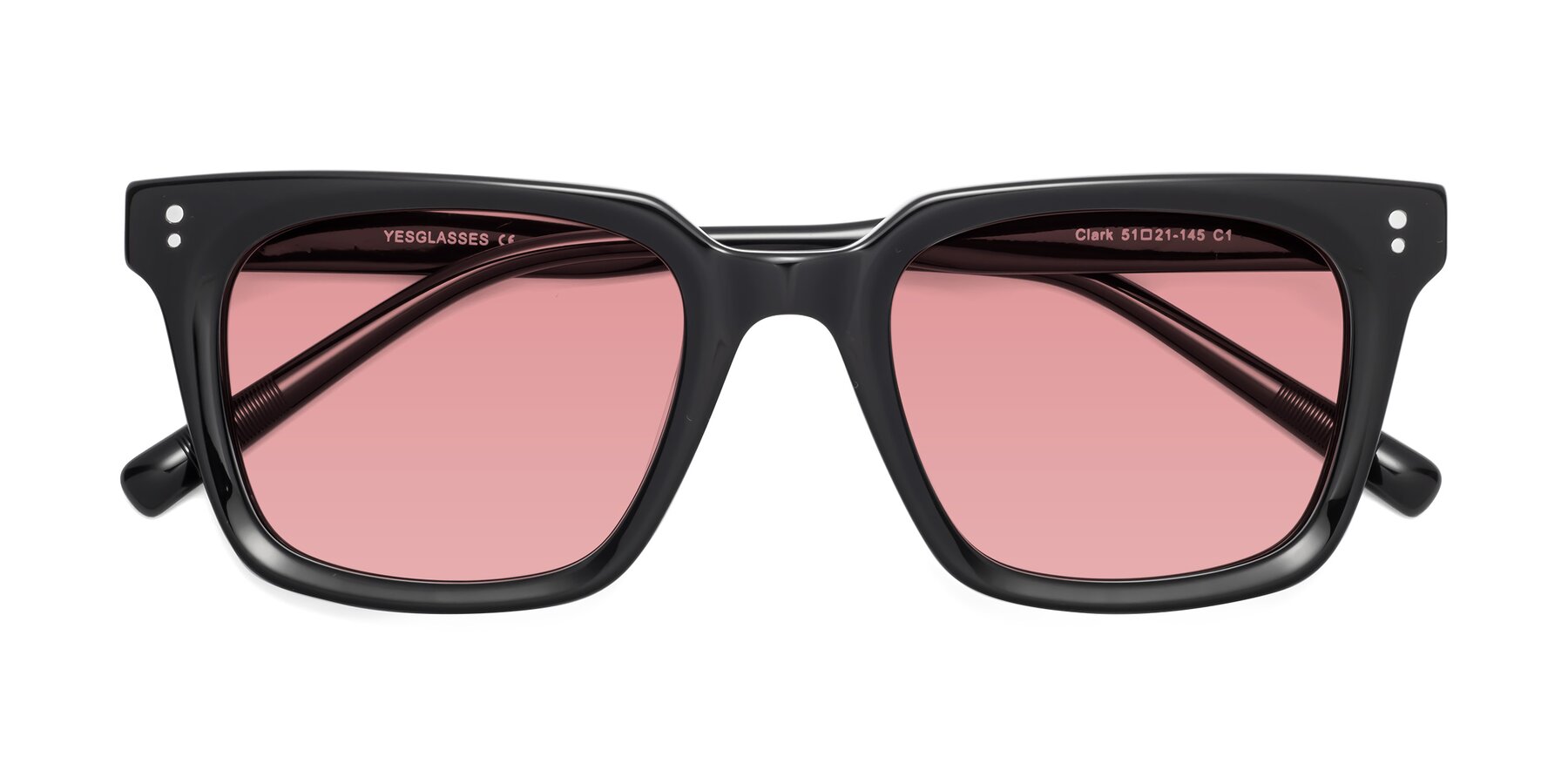 Folded Front of Clark in Black with Medium Garnet Tinted Lenses