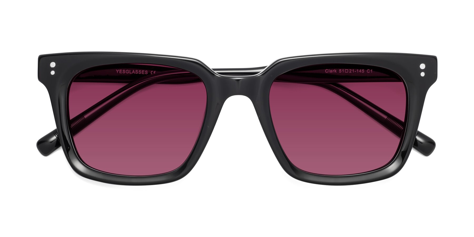 Folded Front of Clark in Black with Wine Tinted Lenses