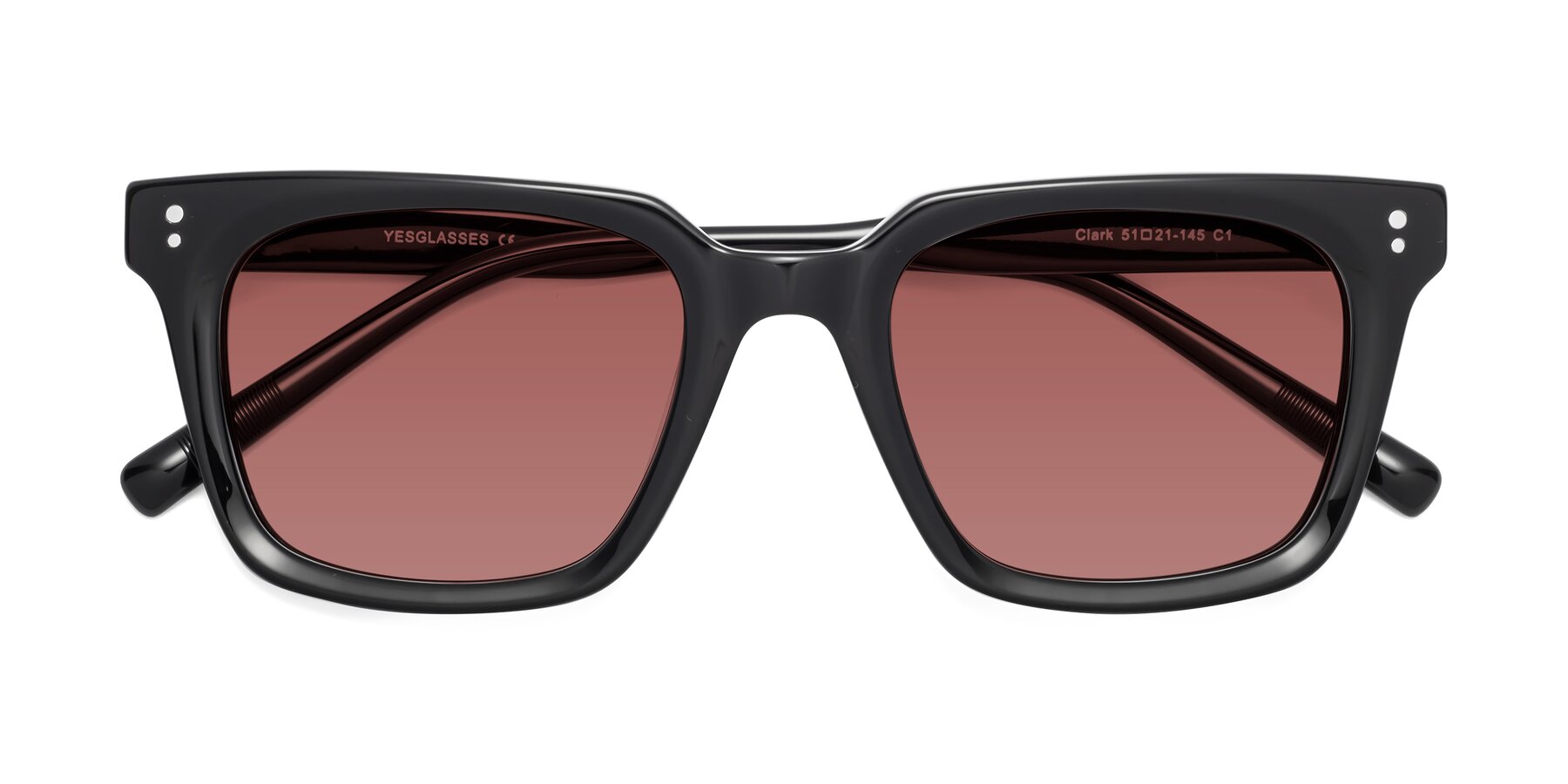 Folded Front of Clark in Black with Garnet Tinted Lenses