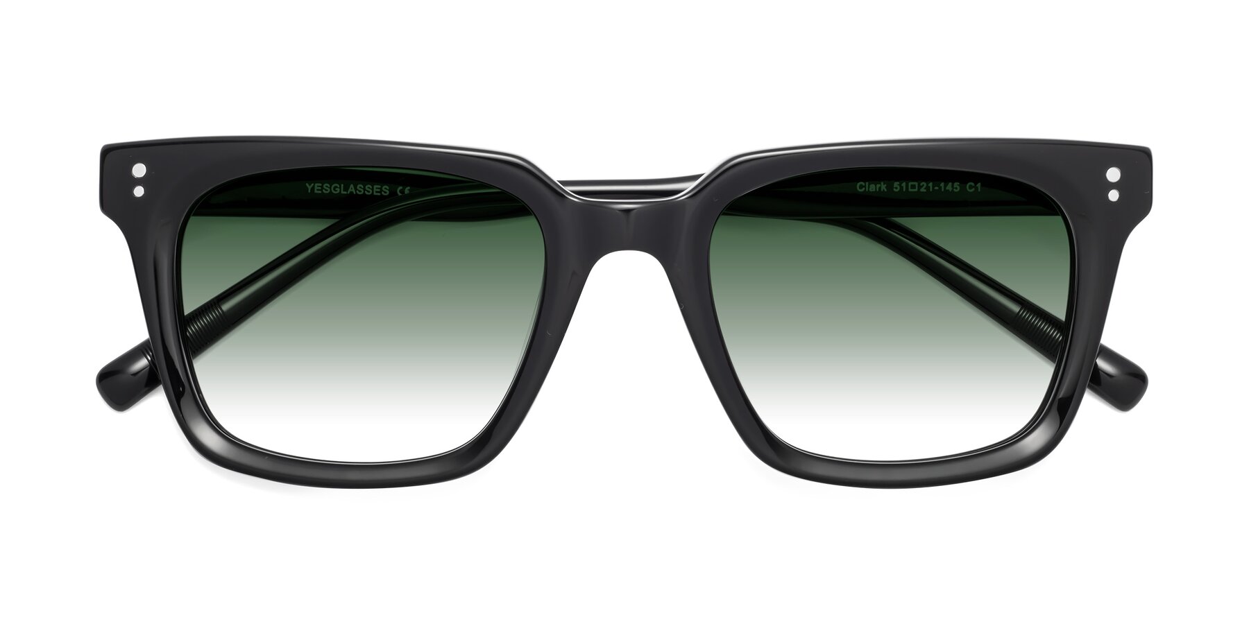 Folded Front of Clark in Black with Green Gradient Lenses