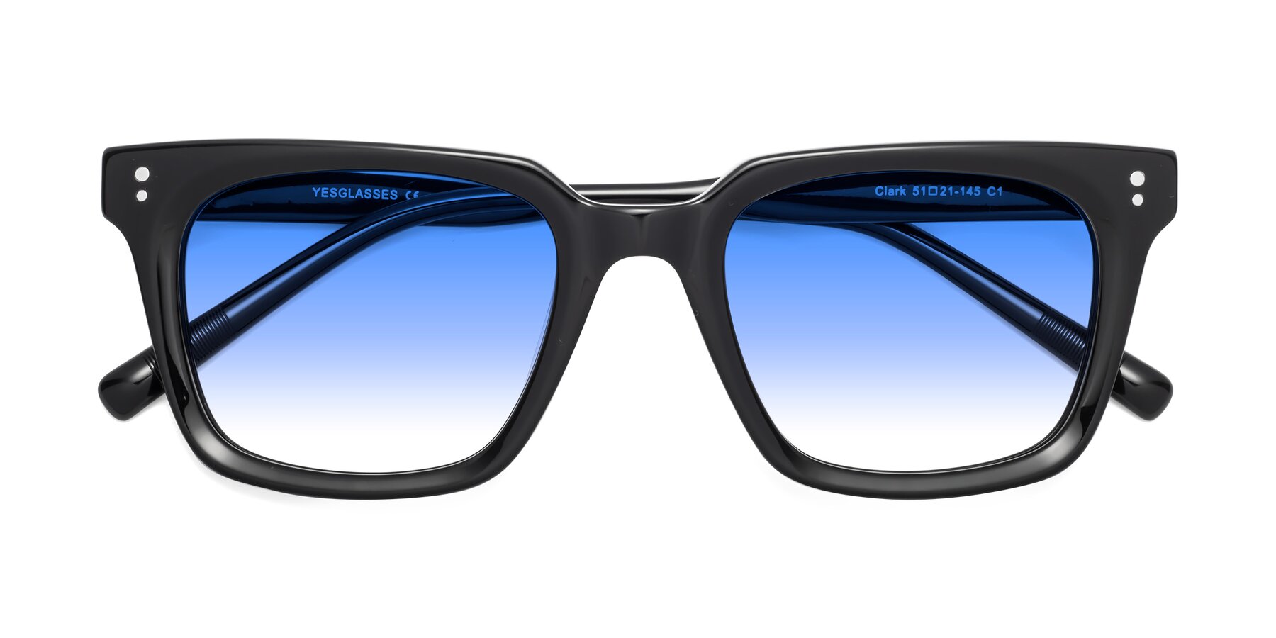 Black Medium Acetate Square Gradient Sunglasses with Blue Sunwear Lenses - Clark