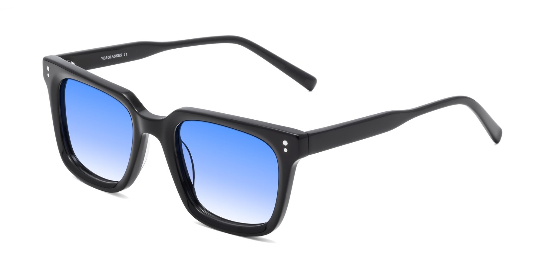 Black Medium Acetate Square Gradient Sunglasses with Blue Sunwear Lenses - Clark