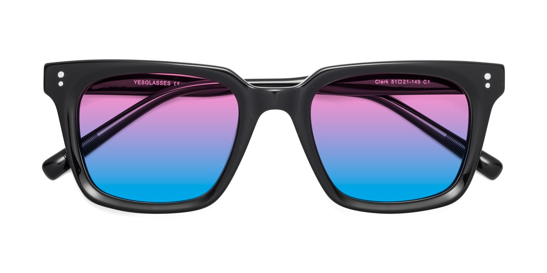 Folded Front of Clark in Black with Pink / Blue Gradient Lenses