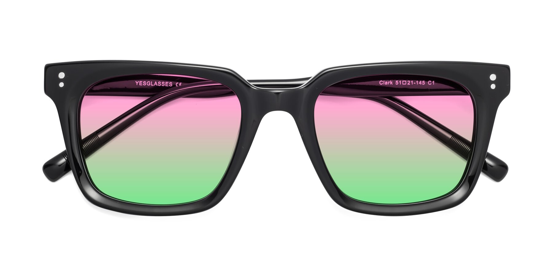 Folded Front of Clark in Black with Pink / Green Gradient Lenses