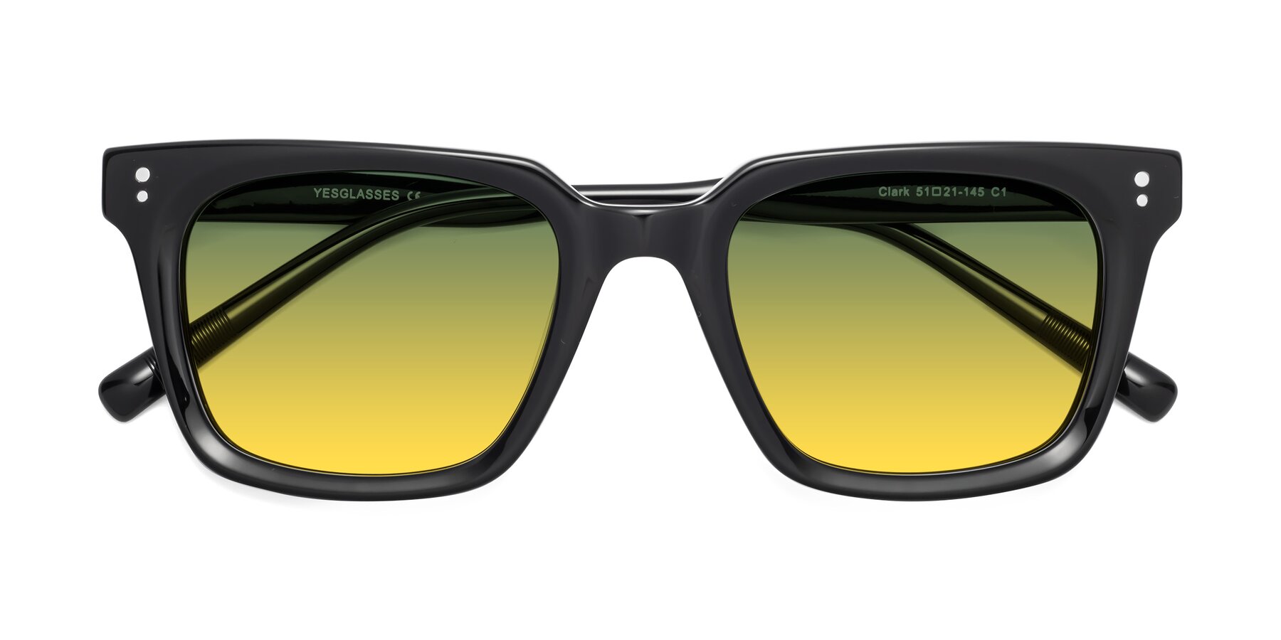 Folded Front of Clark in Black with Green / Yellow Gradient Lenses