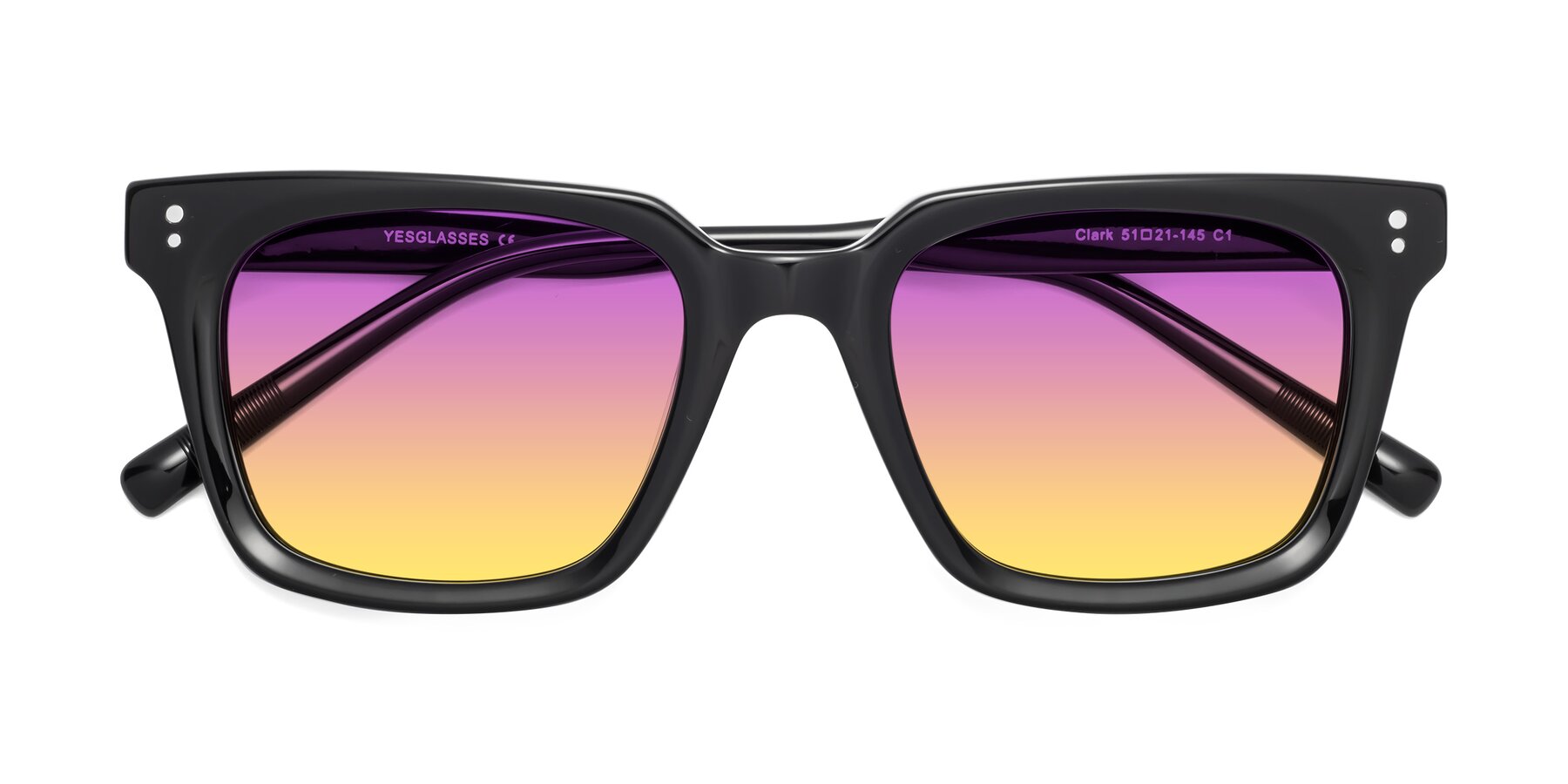 Folded Front of Clark in Black with Purple / Yellow Gradient Lenses