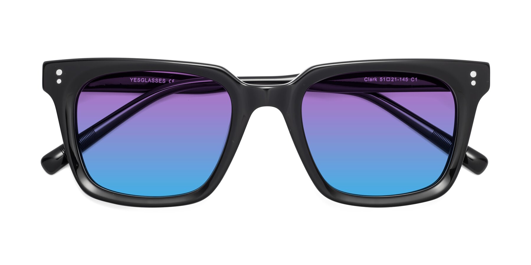 Folded Front of Clark in Black with Purple / Blue Gradient Lenses