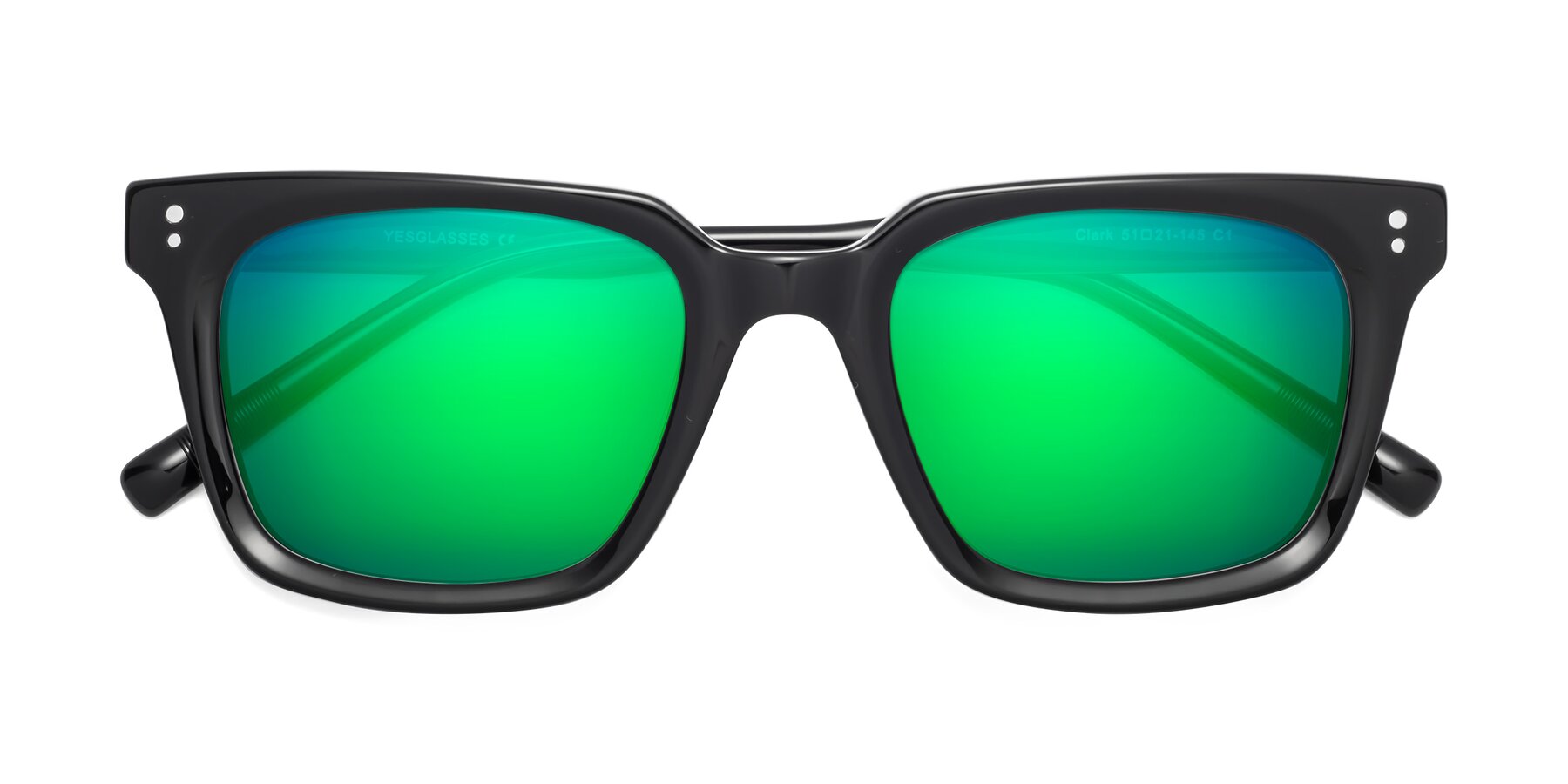 Folded Front of Clark in Black with Green Mirrored Lenses