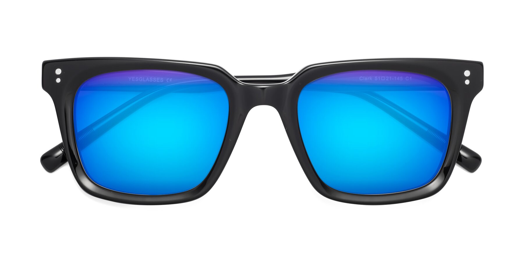 Folded Front of Clark in Black with Blue Mirrored Lenses