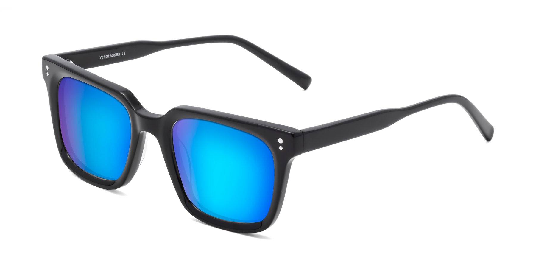 Angle of Clark in Black with Blue Mirrored Lenses