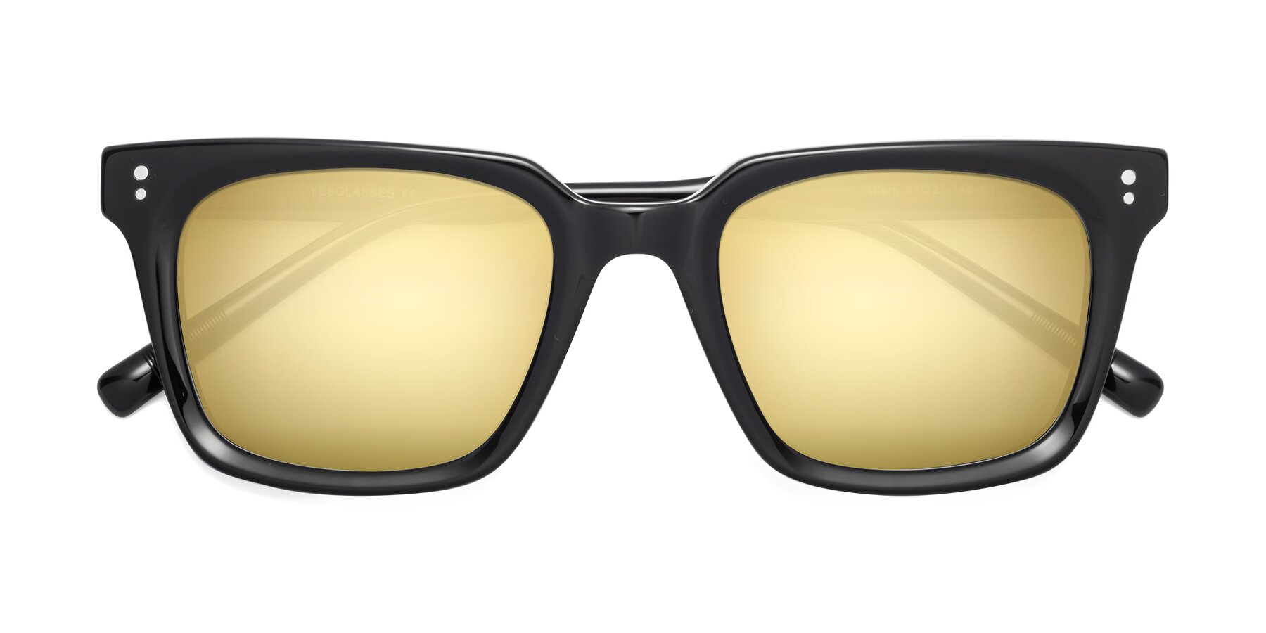 Folded Front of Clark in Black with Gold Mirrored Lenses