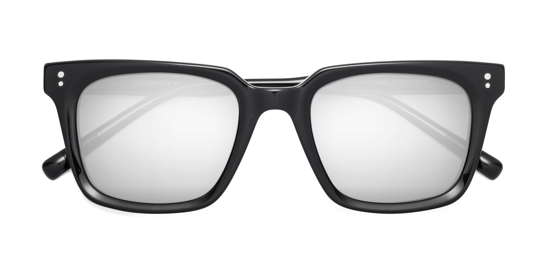 Folded Front of Clark in Black with Silver Mirrored Lenses