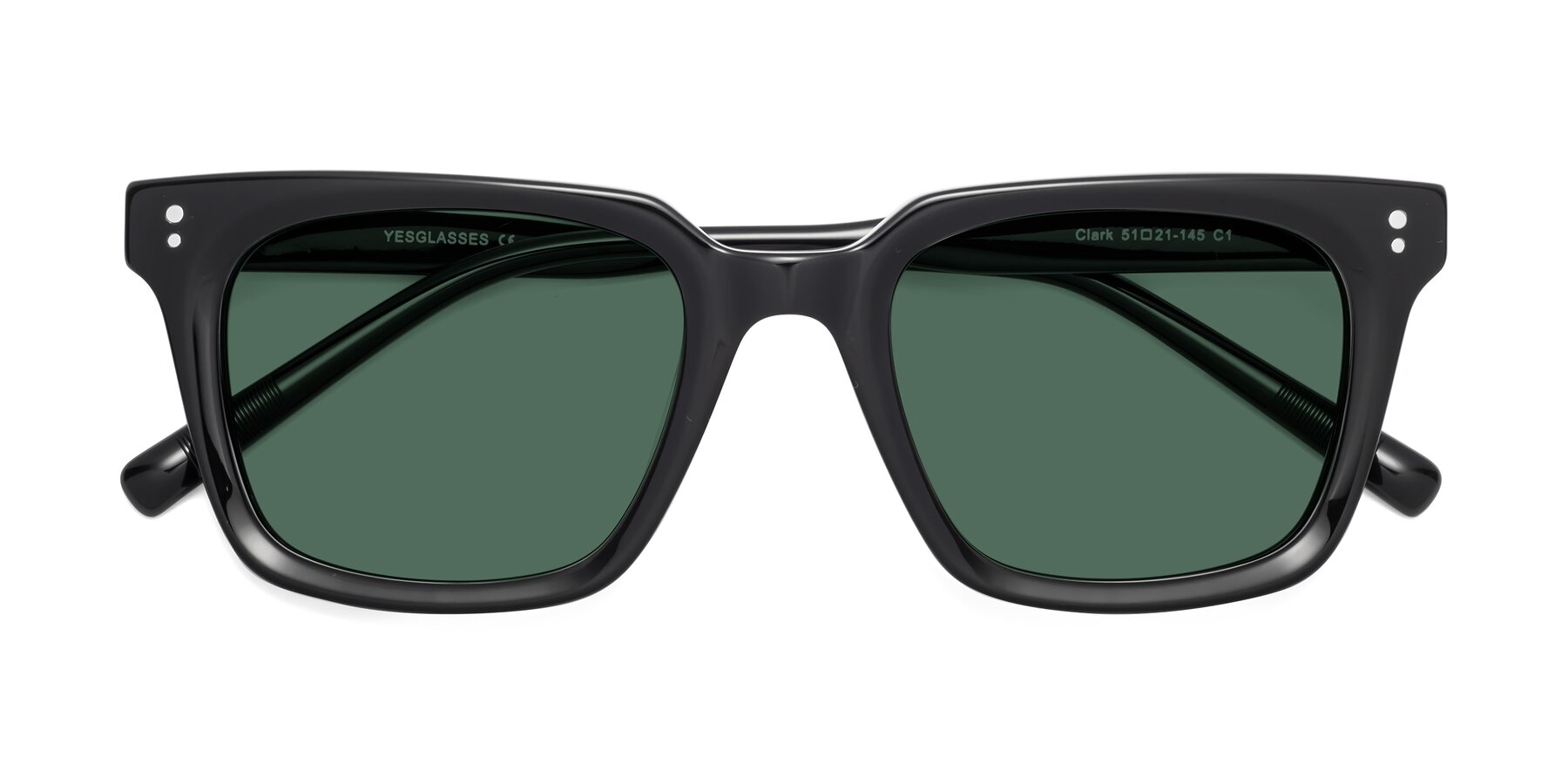 Folded Front of Clark in Black with Green Polarized Lenses