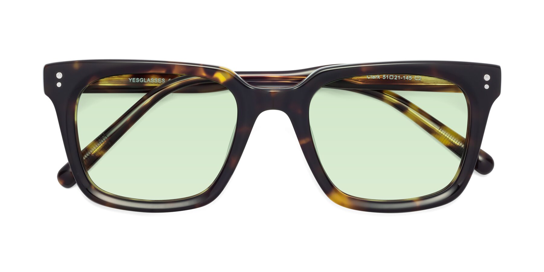 Folded Front of Clark in Tortoise with Light Green Tinted Lenses