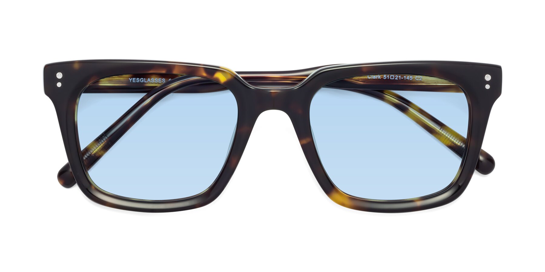 Folded Front of Clark in Tortoise with Light Blue Tinted Lenses