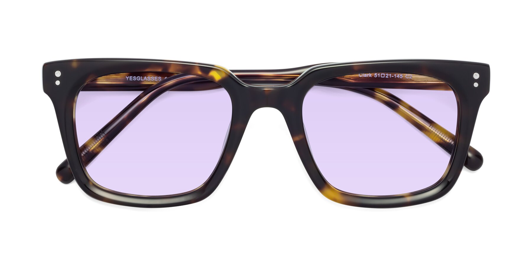 Folded Front of Clark in Tortoise with Light Purple Tinted Lenses