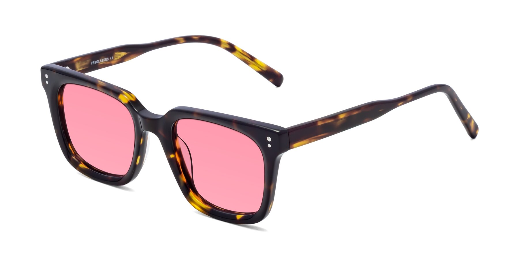 Angle of Clark in Tortoise with Pink Tinted Lenses