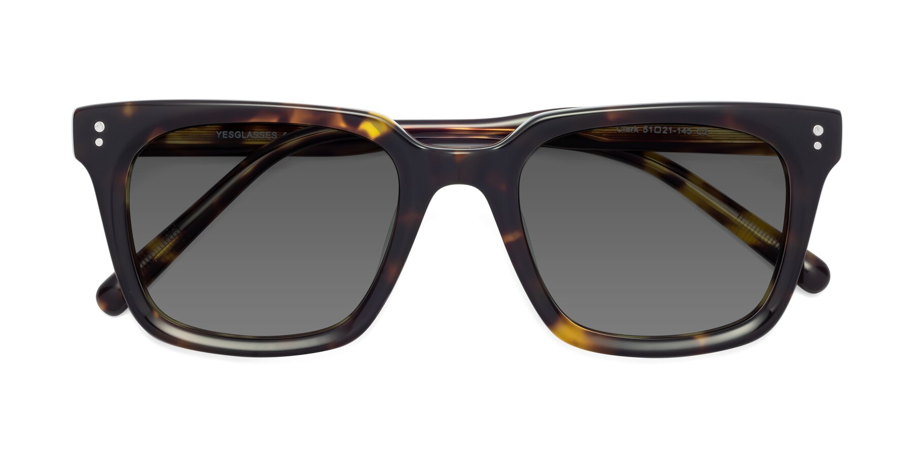 Folded Front of Clark in Tortoise with Medium Gray Tinted Lenses