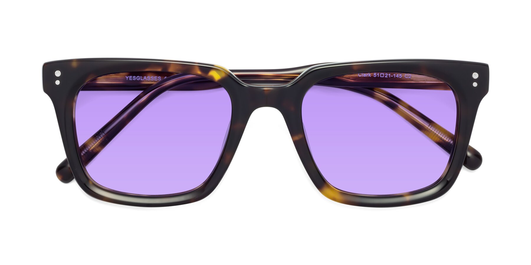 Folded Front of Clark in Tortoise with Medium Purple Tinted Lenses
