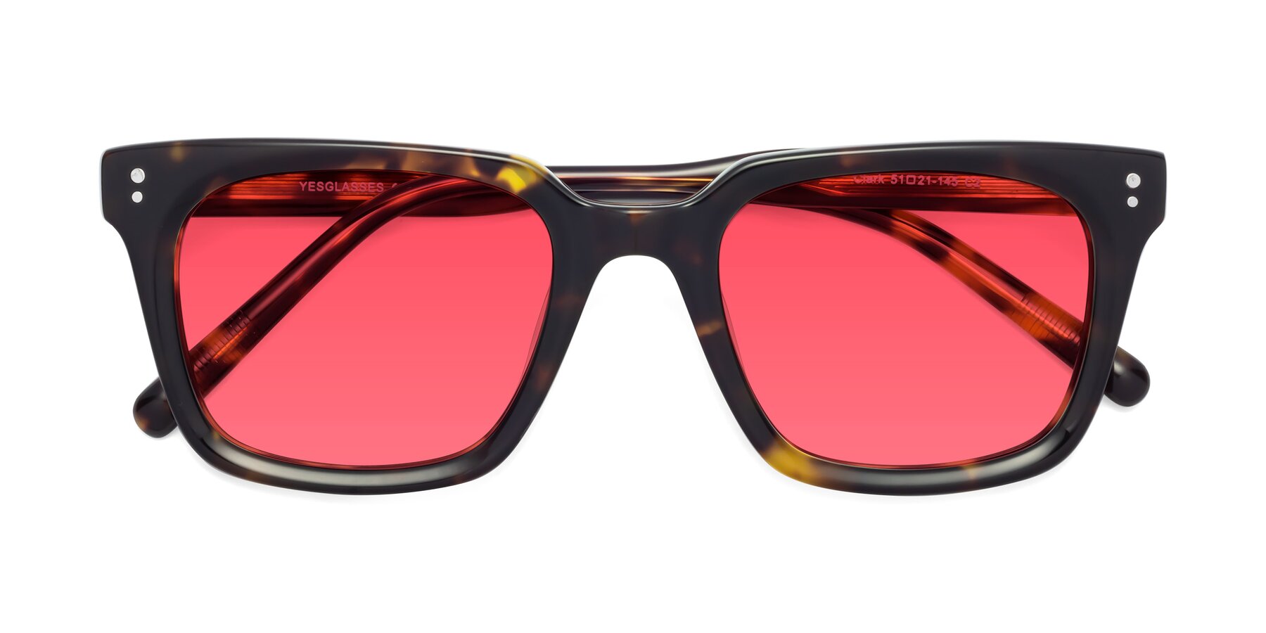 Folded Front of Clark in Tortoise with Red Tinted Lenses