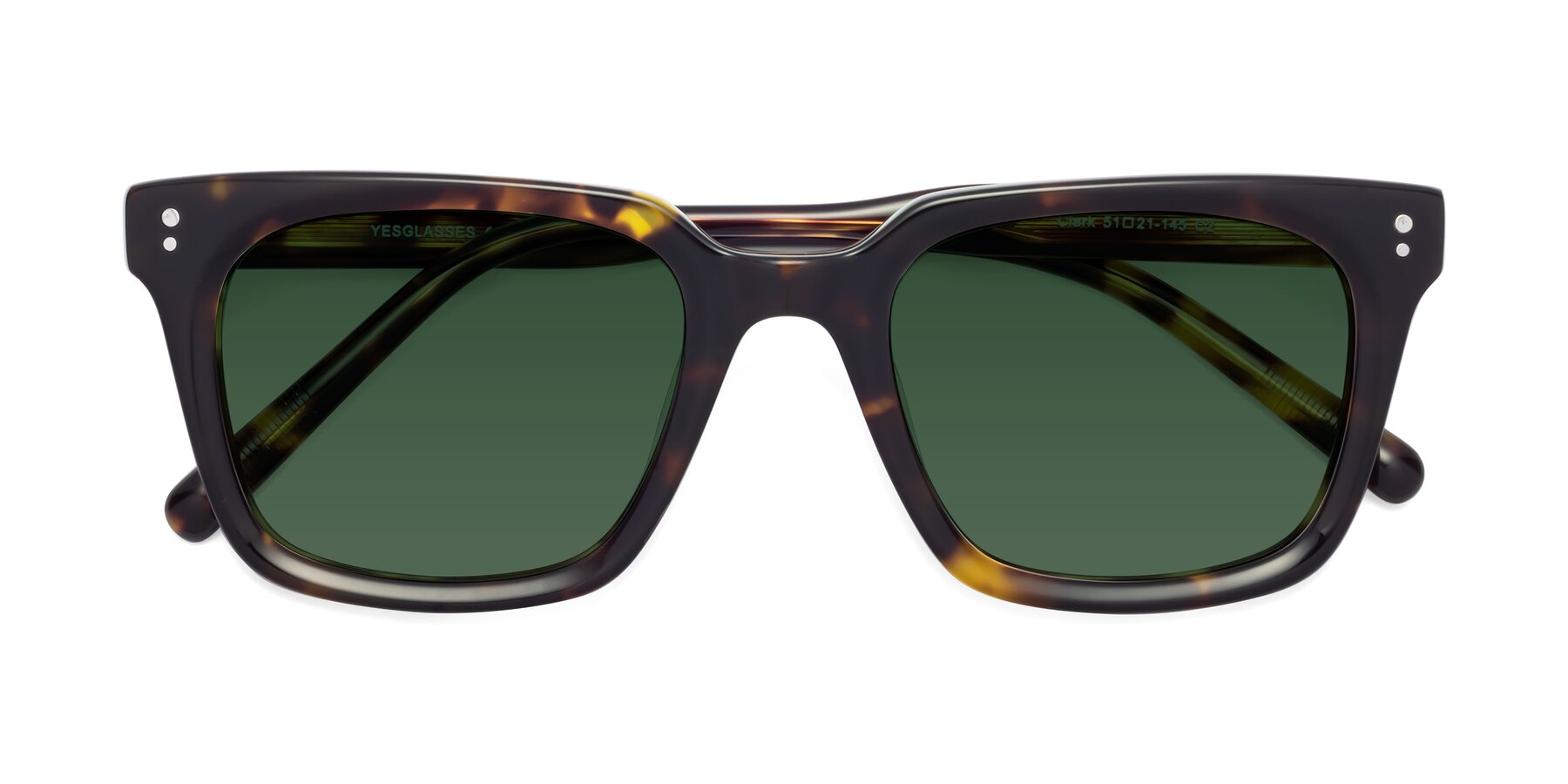 Folded Front of Clark in Tortoise with Green Tinted Lenses